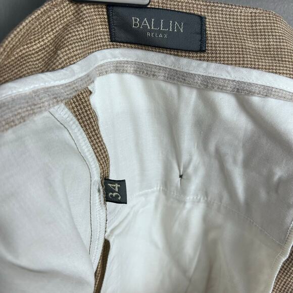 Ballin Pants Trousers Linen Size 34 Relax Pleated Houndstooth preppy old money - Picture 6 of 7